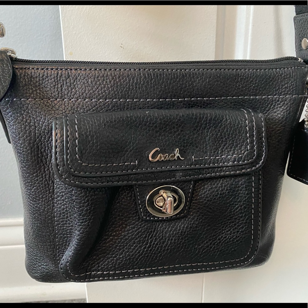 Coach black leather crossbody bag